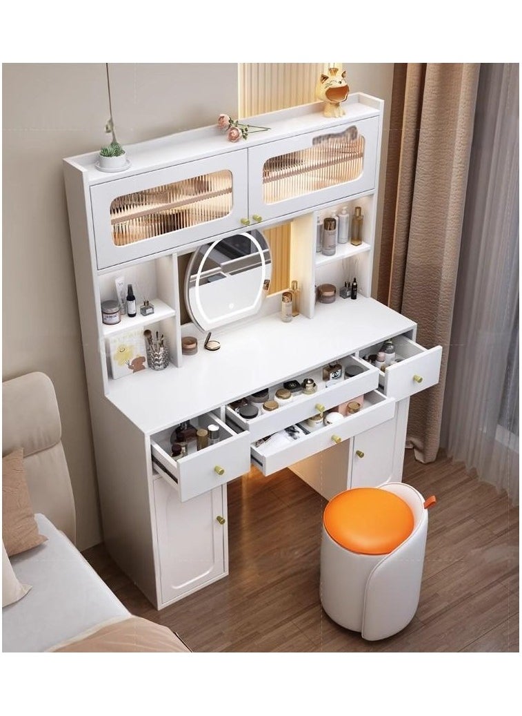 Organized Home - Modern Simple Designs High-end Combination Dressing Table with Mirror and Lights Adjustable Multiple Storage Cabinet Drawers Included Stool Perfect for Bedroom White - Image 1