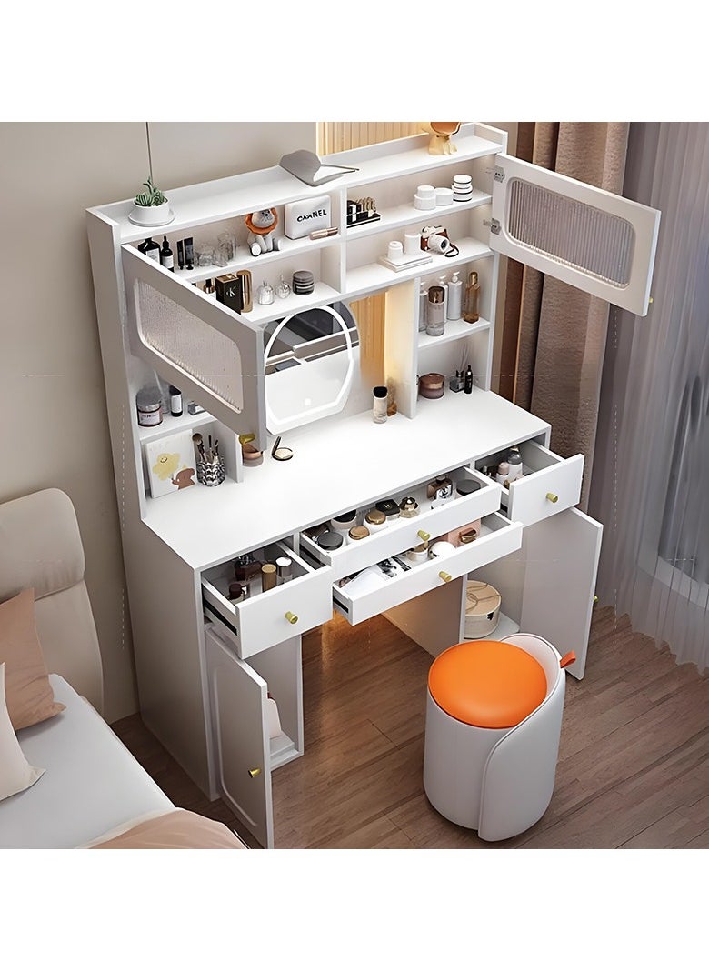 Organized Home - Modern Simple Designs High-end Combination Dressing Table with Mirror and Lights Adjustable Multiple Storage Cabinet Drawers Included Stool Perfect for Bedroom White - Image 1