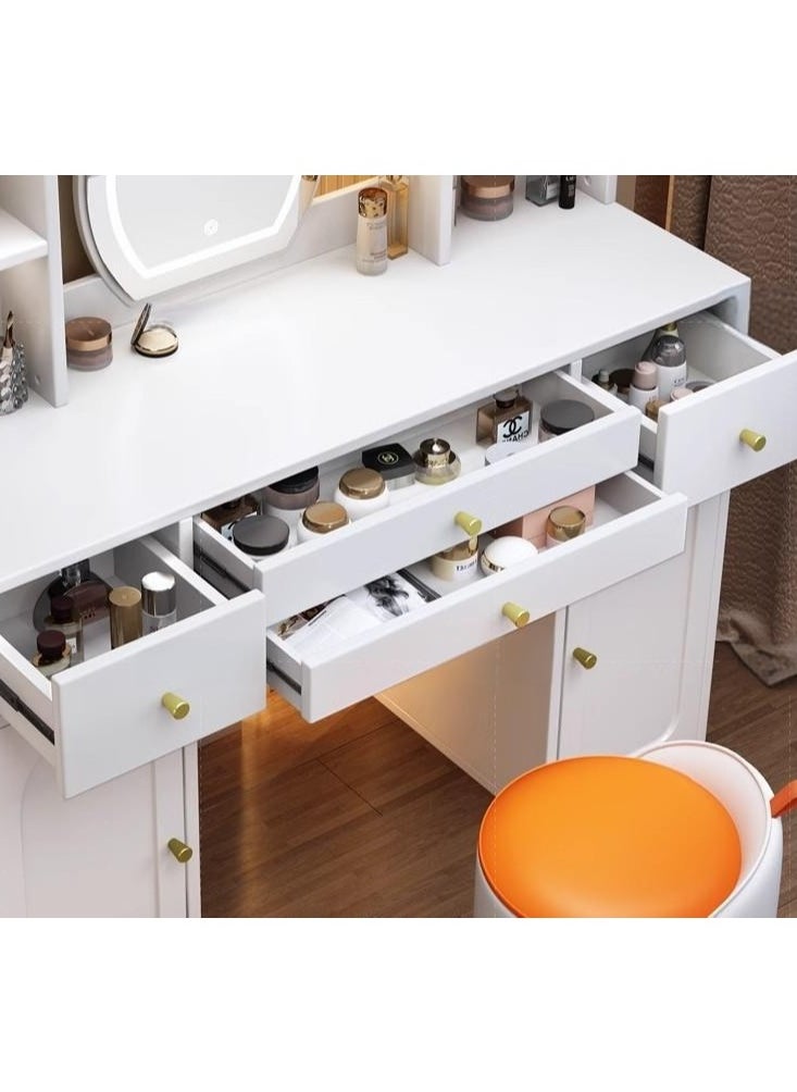 Organized Home - Modern Simple Designs High-end Combination Dressing Table with Mirror and Lights Adjustable Multiple Storage Cabinet Drawers Included Stool Perfect for Bedroom White - Image 1