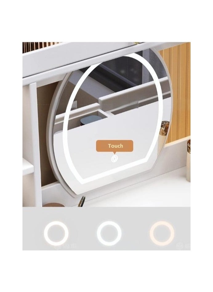 Organized Home - Modern Simple Designs High-end Combination Dressing Table with Mirror and Lights Adjustable Multiple Storage Cabinet Drawers Included Stool Perfect for Bedroom White - Image 1