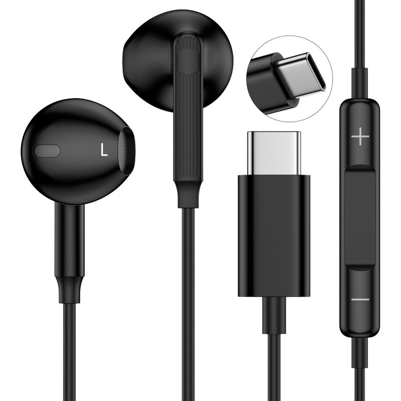 Flecom Type C Earbuds Wired Earphones Wired Headphones USB C for Samsung Galaxy A17/A16 5G/S25 FE/S25 Ultra/S25 Plus/S24FE/S23FE/A56/A36/S22, iPhone 17/16e/16 Plus/Pro Max, Pixel 9, with Mic&Remote Control - Image 1