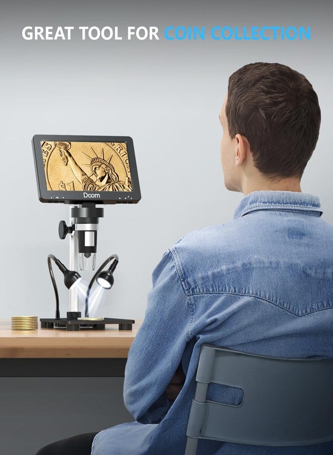 Dcorn 7'' Digital Microscope 1200X, 12MP 1080P Photo/Video Microscope for Adults Soldering Coins,Metal Stand,Wired Remote,10 LED Fill Lights,PC View,Windows/Mac - Black - Image 2