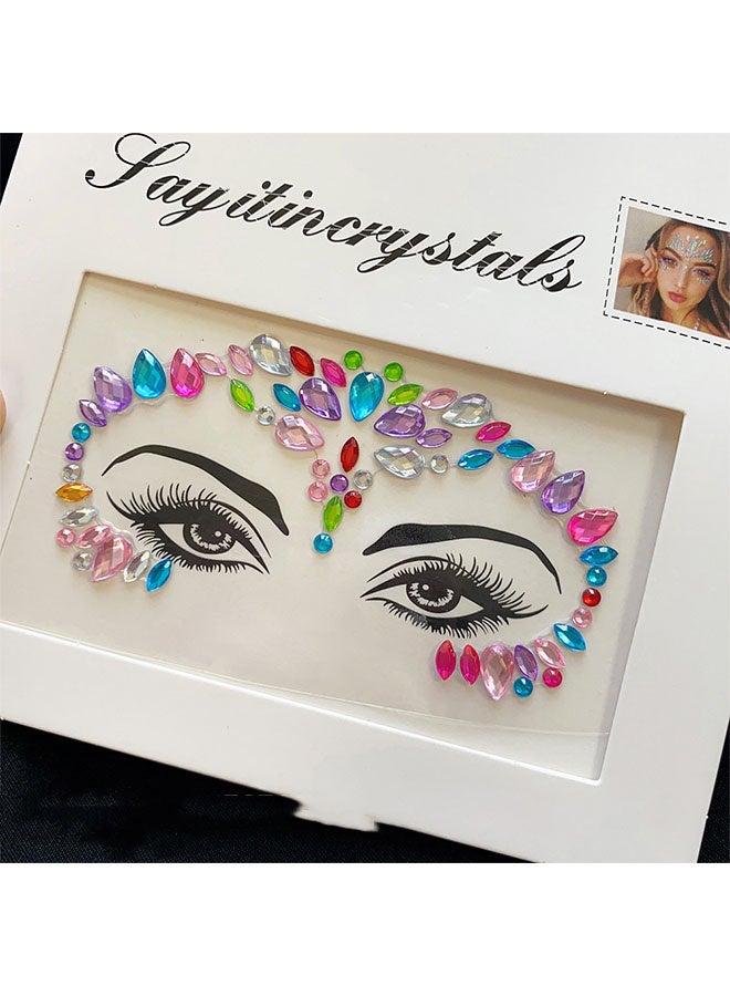 Happy D 7Pcs Face Crystal Glitter Gems Luminous makeup Temporary Tattoo Stickers, Acrylic Crystal Glitter Jewels Tears Rhinestone for Parties Clubs Music Festivals - Image 2