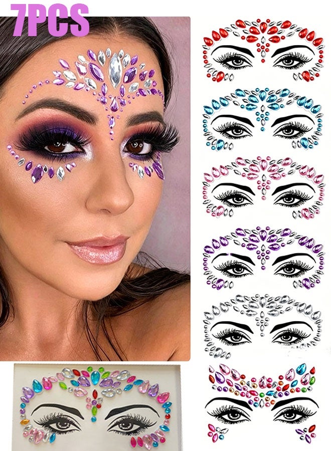 Happy D 7Pcs Face Crystal Glitter Gems Luminous makeup Temporary Tattoo Stickers, Acrylic Crystal Glitter Jewels Tears Rhinestone for Parties Clubs Music Festivals - Image 1