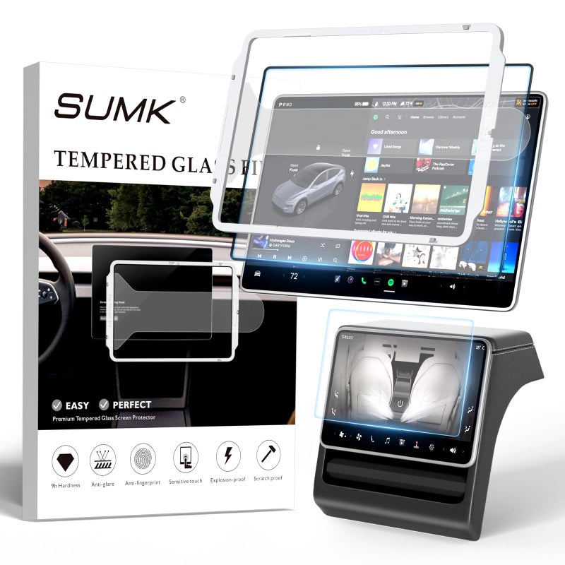 SUMK 15.4 inch Screen Protector for Tesla Model 3/Y Accessories [Anti-Glare & Anti-Fingerprint] Front & Back Tempered Glass Screen Protector for Tesla Model Y 2025 & Model 3 Highland 2024-2026 - Matte - Image 1