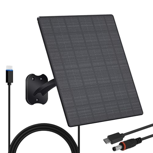 Zivif 10W Solar Panel for Security Cameras, 5V Solar Charger with USB-C/Micro USB/DC 5.5x2.1mm Ports, IP66 Waterproof, Adjustable Mount & 7.2FT Cable - Image 1