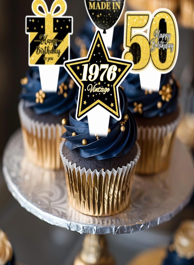 wuhuzsm 36PCS 50th Birthday Cupcake Toppers, Black Gold Fifty Hello 50 Straight Outta 1976 Cupcake Picks 50 Fabulous Cheers to 50 Years, 50th Birthday Party Decorations - Image 3