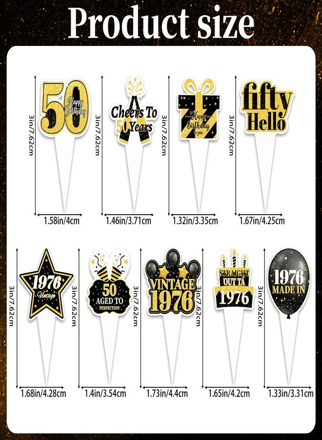 wuhuzsm 36PCS 50th Birthday Cupcake Toppers, Black Gold Fifty Hello 50 Straight Outta 1976 Cupcake Picks 50 Fabulous Cheers to 50 Years, 50th Birthday Party Decorations - Image 2