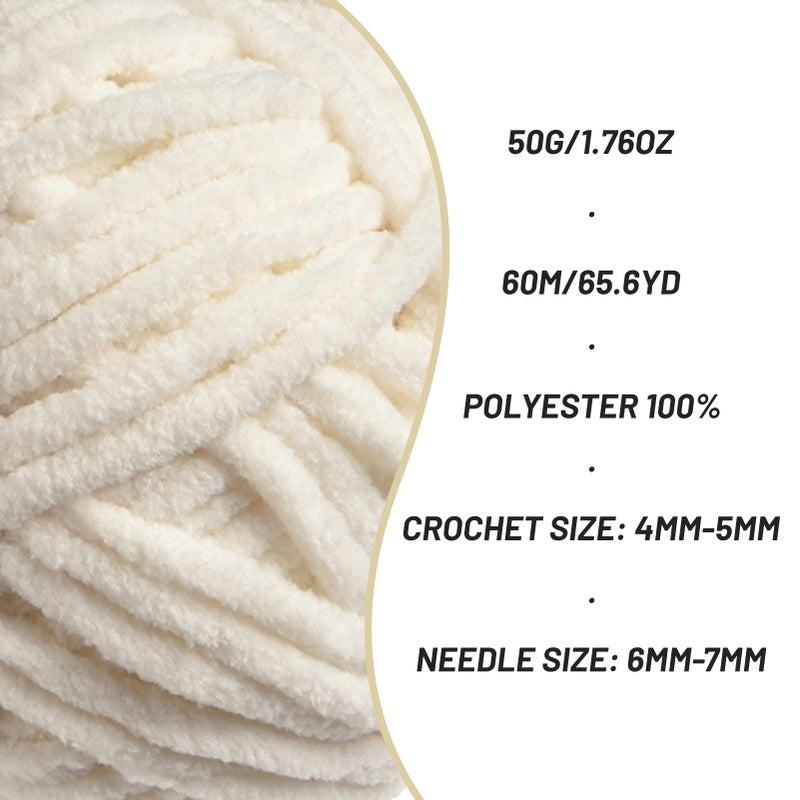 OMoiut Plush Chenille Chunky Crochet Yarn - Baby Yarn for Crocheting Soft - Velvet Yarns Knitting for Blankets Crafts - Fluffy Amigurumi Yarns 50g / 65.6yd (White) - Image 2