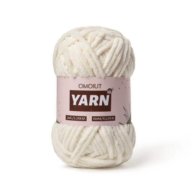 OMoiut Plush Chenille Chunky Crochet Yarn - Baby Yarn for Crocheting Soft - Velvet Yarns Knitting for Blankets Crafts - Fluffy Amigurumi Yarns 50g / 65.6yd (White) - Image 1