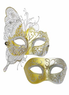 Excefore Masquerade Mask for Women, 2 Pack Mysterious Venetian Butterfly Lady  Party Evening Prom Ball Costumes Accessory, Gold  - Image 1