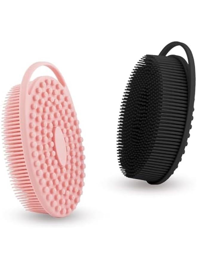 ميكسد مجموعة فرش دش قطعتين ، هلام السيليكا لوفا 2 في 1 دش وفرشاة شامبو ، فرك الجسم دش تنظيف تقشير ، ومناسبة للبشرة الحساسة ( الوردي والأسود ) - Image 1