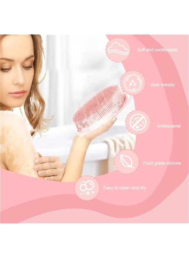 ميكسد مجموعة فرش دش قطعتين ، هلام السيليكا لوفا 2 في 1 دش وفرشاة شامبو ، فرك الجسم دش تنظيف تقشير ، ومناسبة للبشرة الحساسة ( الوردي والأسود ) - Image 4