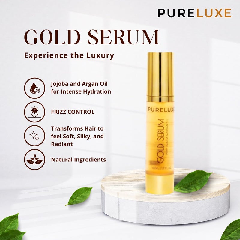 Pureluxe Gold Serum with 24K Gold Jajoba Argan Oil for Anti Frizz Ultra Shine Paraben Sulphate Free Suitable for All Hair Types - Image 3