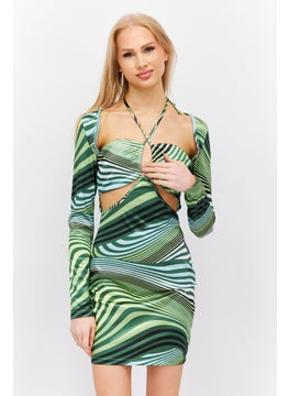 Women Allover Print Mini Dress, Green - pzsku/ZB4D25A9C46E2391634BCZ/45/_/1725379415/ea215f39-861f-4051-9a9e-0f323a17bbeb