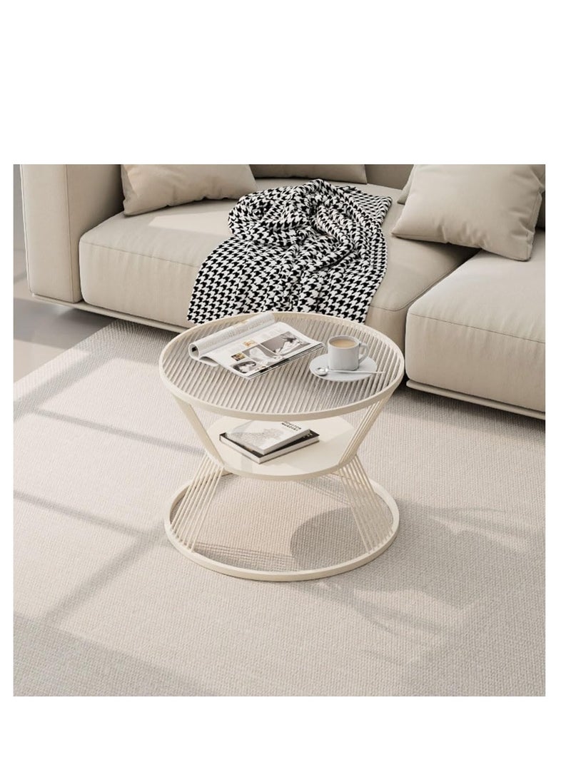 Generic Glass Coffee Table, Small Central Desk for Living Room, Round End Table with Storage Shelf for Home Sofa, Creative Design Glass Tea Table for Garden,Glass Nightstand Table for Bedroom Bedside (White)  - Image 1