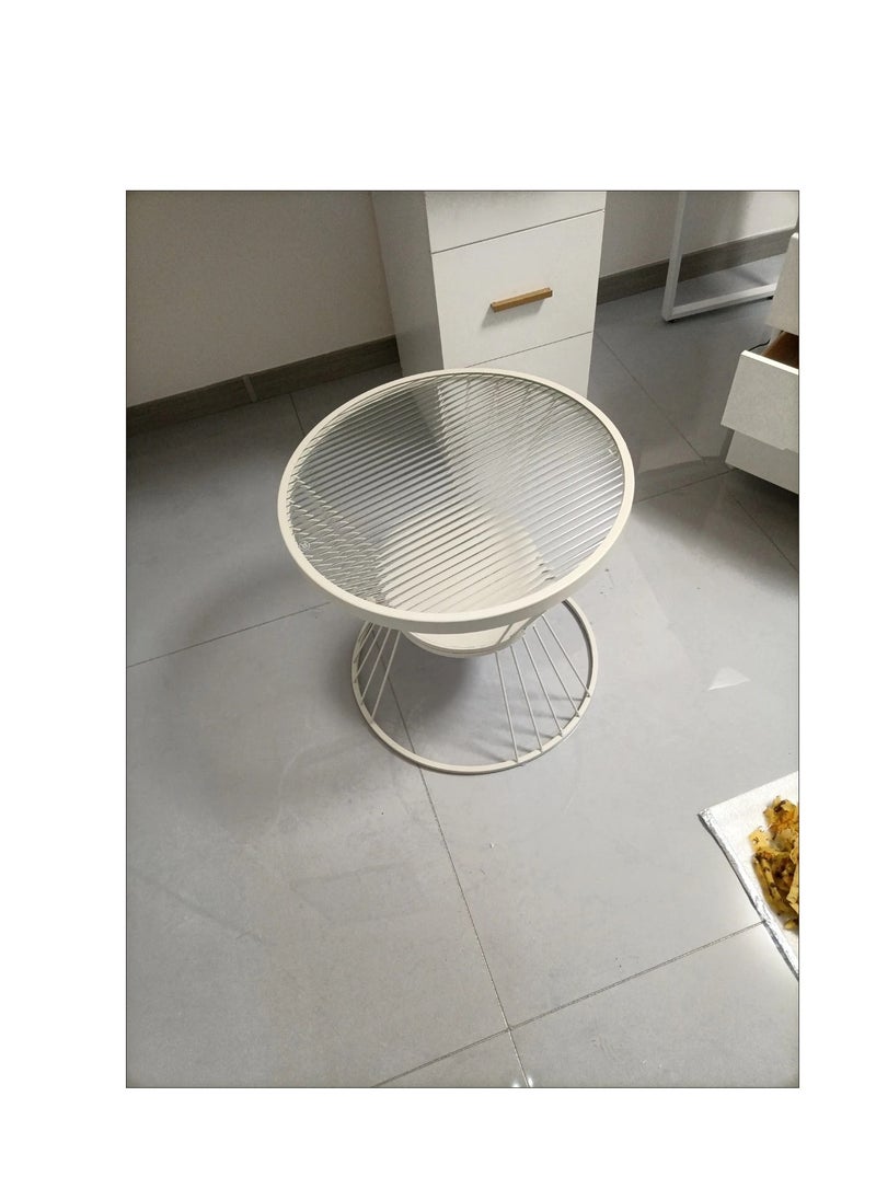 Generic Glass Coffee Table, Small Central Desk for Living Room, Round End Table with Storage Shelf for Home Sofa, Creative Design Glass Tea Table for Garden,Glass Nightstand Table for Bedroom Bedside (White)  - Image 4