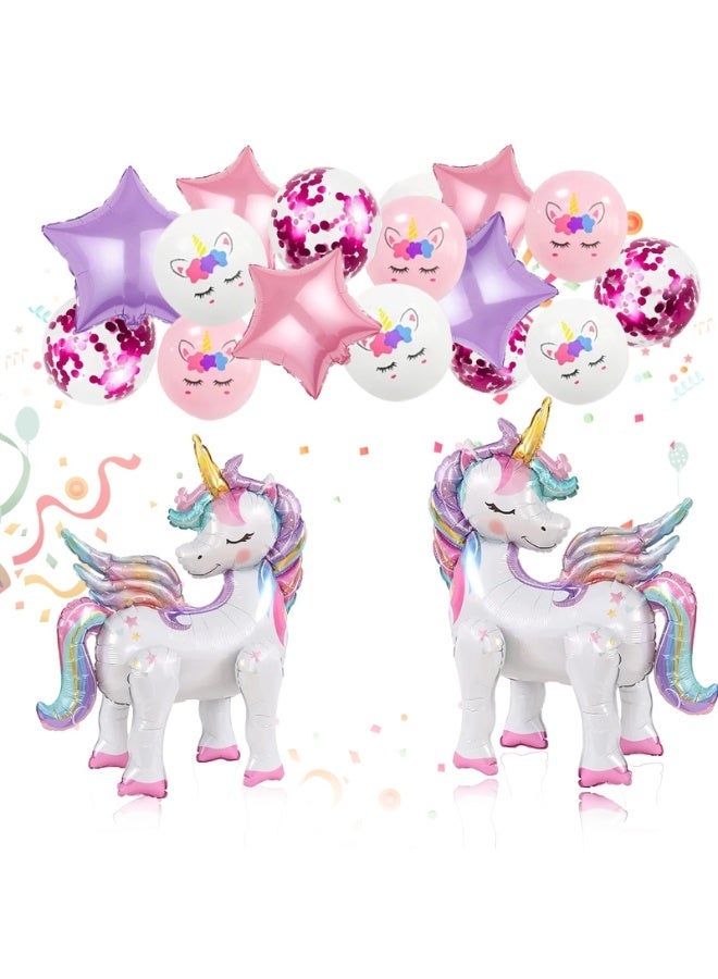 fantasize 16 Pcs Unicorn Balloons Kit, 2 Self Standing 3D Rainbow Unicorn Party Foil Balloons Suppli... - Image 1