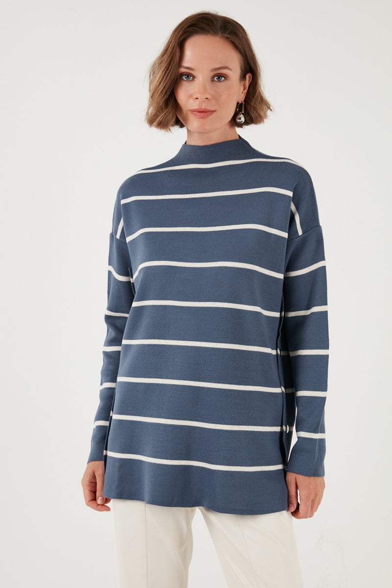 Lela Striped Stand Collar Oversize Knitwear Sweater Women's Sweater 4615197Y  - Image 3