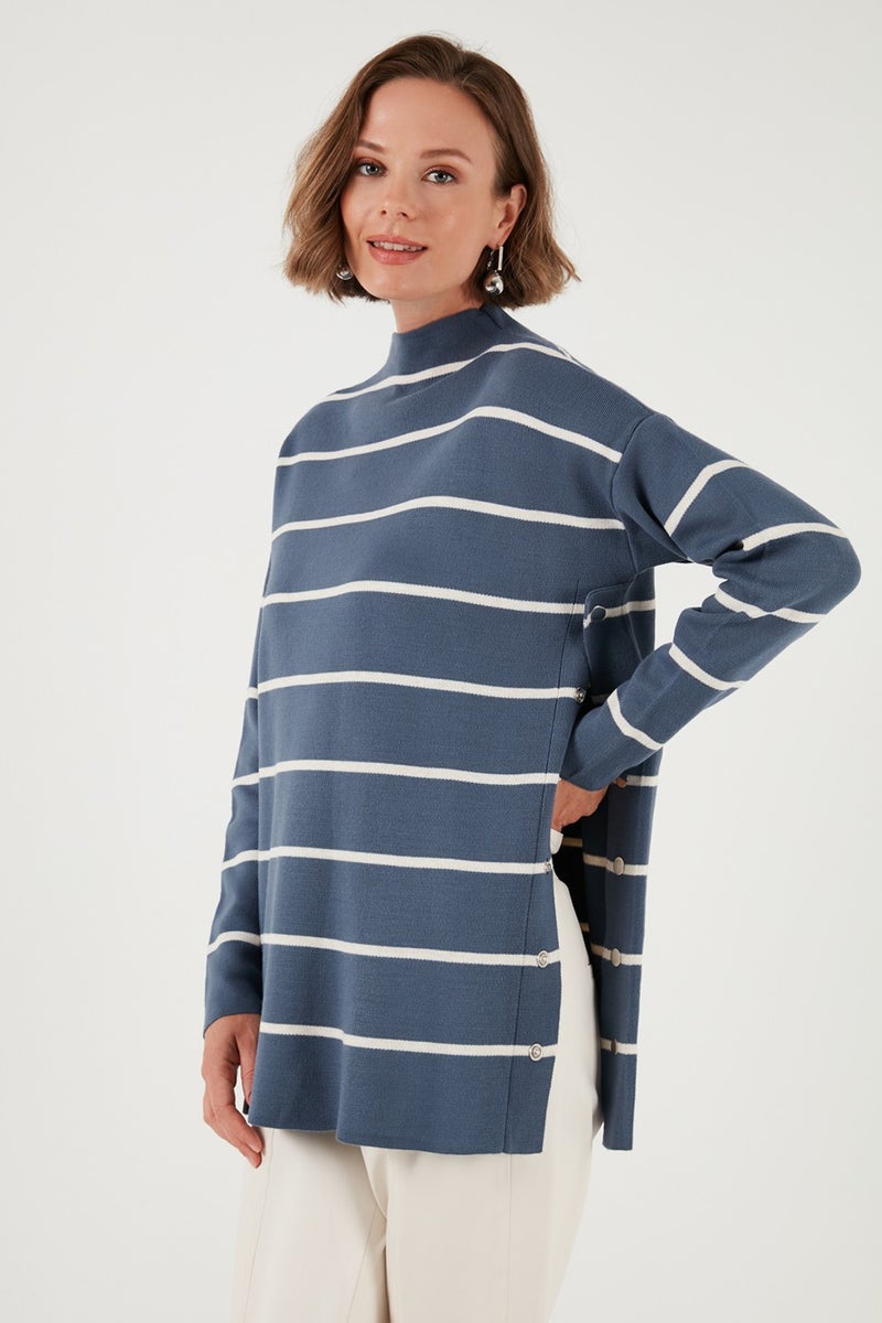Lela Striped Stand Collar Oversize Knitwear Sweater Women's Sweater 4615197Y  - Image 1