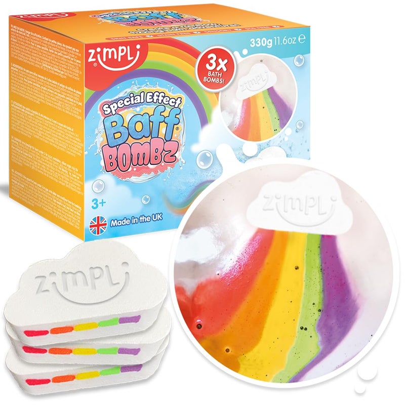 Zimpli Kids Zimpli Kids 3 x Large Cloud Rainbow Bath Bombs from, Special Effect Bath Bombs for Children, Handmade Bubble Bath Fizzies Gift Set, Organic Moisturising Vegan Friendly and Cruelty Free 