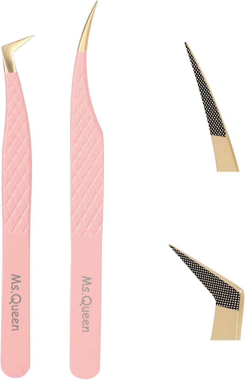 Ms.Queen Ms.Queen Lash Extension Tweezers,2Pcs Fiber Tip Grip Boot Volume Tweezer and Dolphin Isolation Eyelash Tweezers