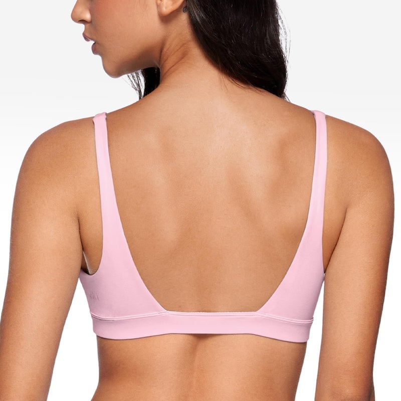 INGIA Womens Deep V-Neck Sports Bra Padded Low Impact Fitness Yoga Bra U Back Wireless Workout Bra Contour Crop Top Milk Pink Small - Image 2