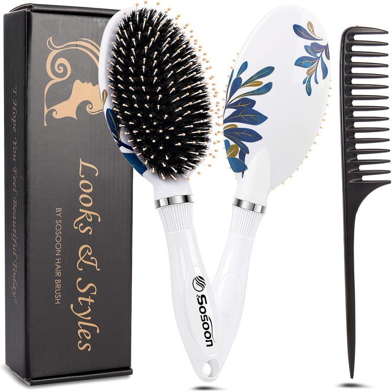 Hair Brush Boar Bristle Paddle Hairbrush for Long Thick Curly Wavy Dry or Damaged Hair Reducing Hair Breakage and Frizzy No More Tangle