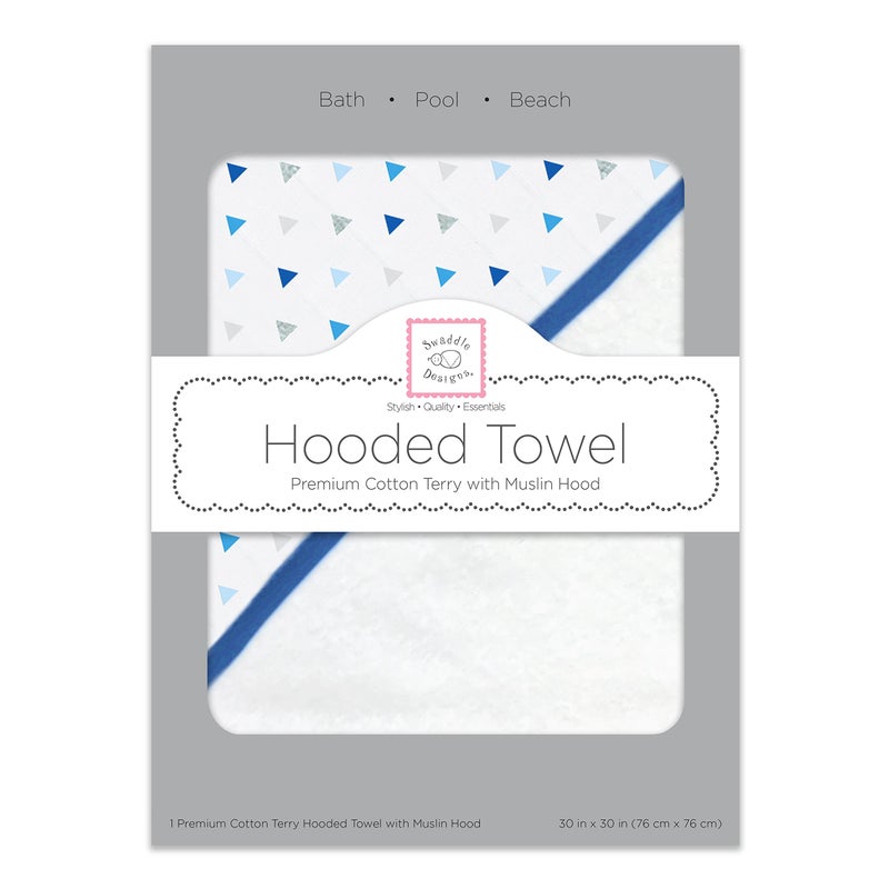 SwaddleDesigns Cotton Terry Baby Hooded Towel, Tiny Triangle Shimmer, Blue - Image 1