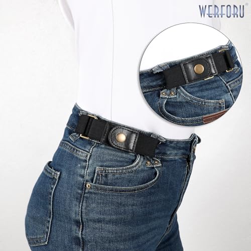 WERFORU No Buckle Elastic Stretch Belt for Women Men 2 Loop Buckle Free Belt for Jeans Pants 2 Pack,Fit 2 loop distance 7"-14" - Image 2