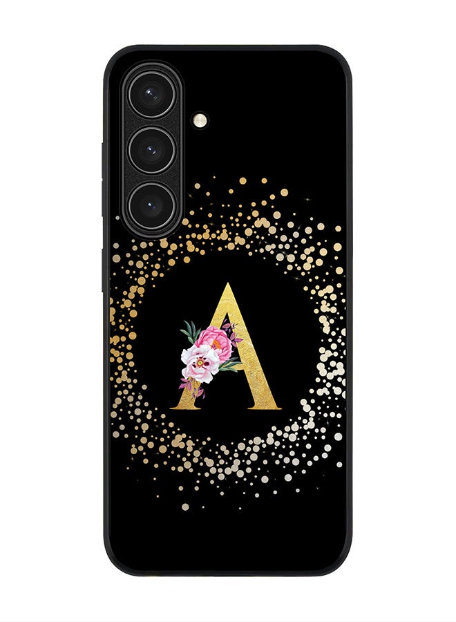 Stylizedd Rugged Black edge case for Samsung Galaxy S24 FE, Slim fit Case Flexible Cover - Custom Monogram Initial Letter Floral Pattern Alphabet - A ( Black )  - Image 1