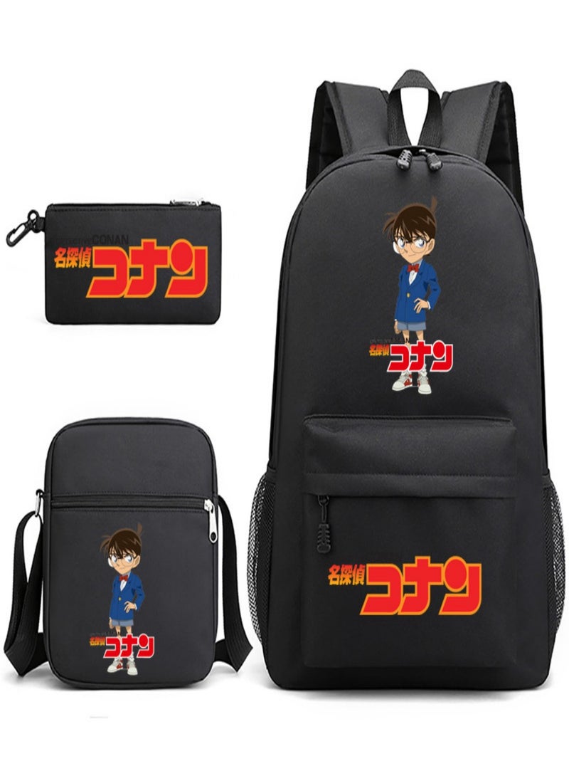 Detective Conan Children Backpack Schoolbag Teen Student School Book bag with Lunch Box Pen Case 3 in 1 for Kids