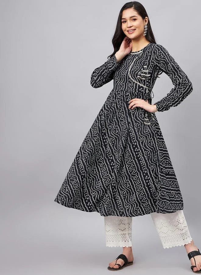 Winered Bandhani Print Anarkali Kurta