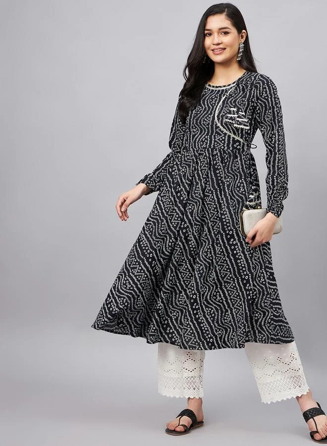 Winered Bandhani Print Anarkali Kurta