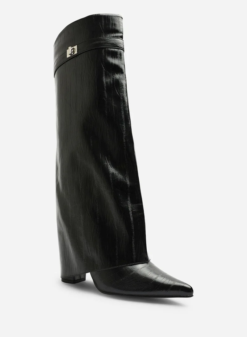 Where's That From Keira Fold Over Shark Block Heel Point Toe Boots