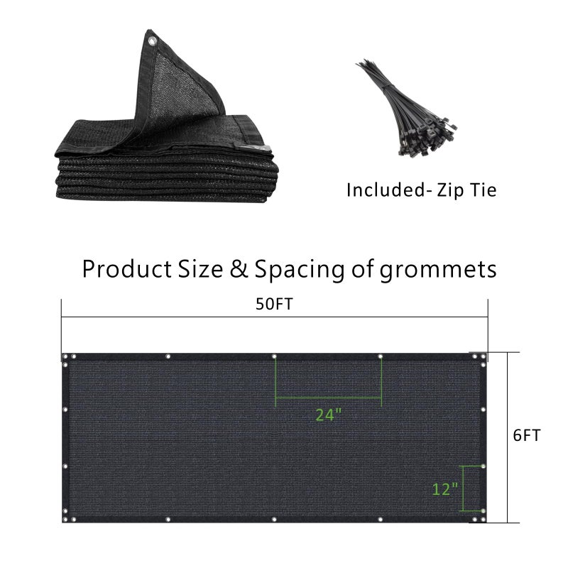 N.C 6' x 50' Black Privacy Screen Fence Heavy Duty Fencing Mesh Shade Net Cover for Outdoor Panel Garden Backyard Porch Patio Balcony LSYY - Image 5