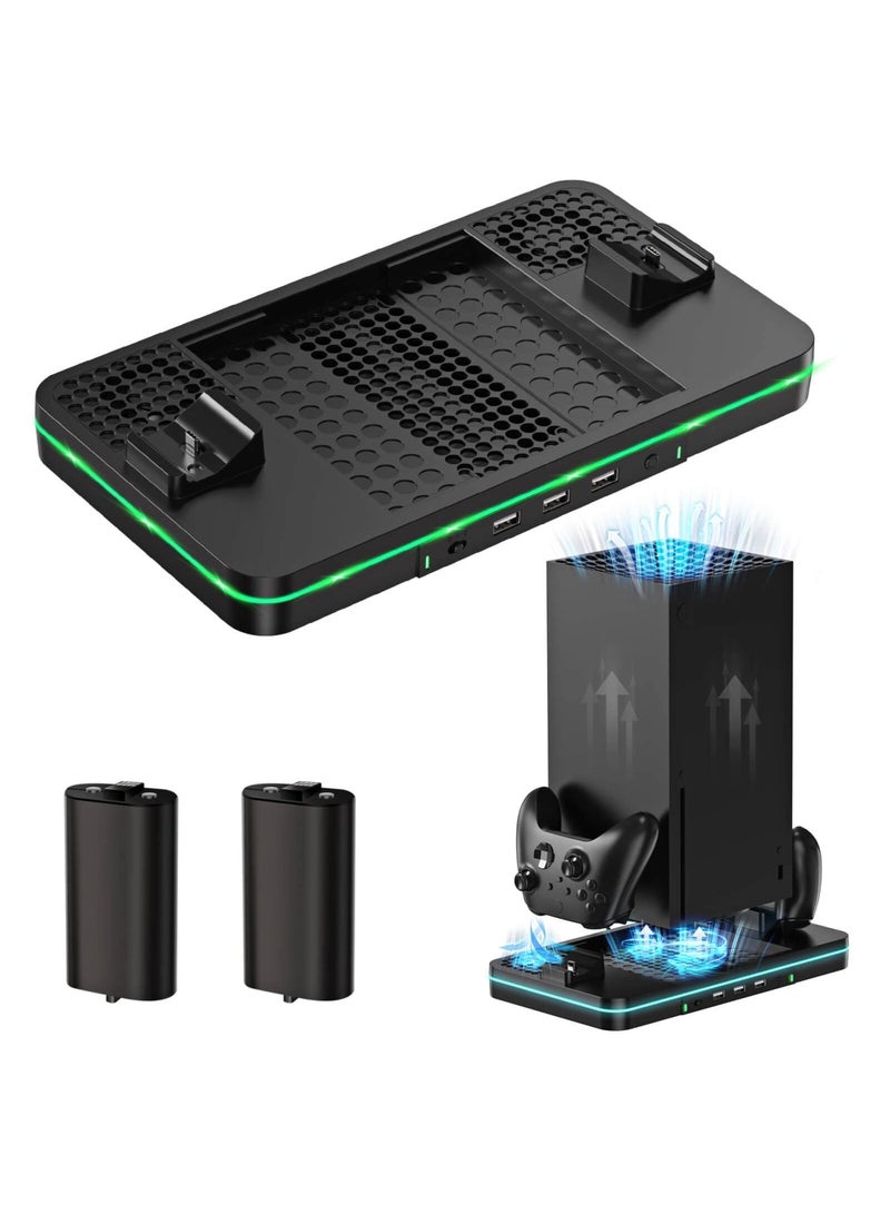 حامل تبريد متوافق مع Xbox Series S، مروحة تبريد ذات غرض مزدوج مع محطة بطارية قابلة للشحن بسعة 2 × 1100 مللي أمبير و 3 منافذ USB، نظام تبريد مزدوج لوحدات التحكم لـ Xbox Series X/S - Image 1