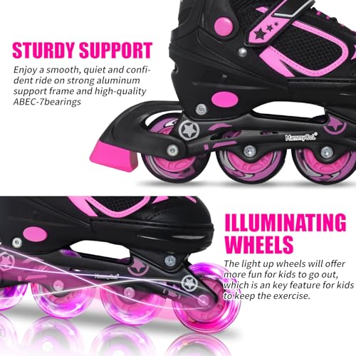 MammyGol Adjustable Inline Skates for Girls Kids Boys Youth with Light up Wheels, Rose Red Beginner Blades Roller Skates for Boys Size 1 2 3 4 Ages 4-12 - Image 2