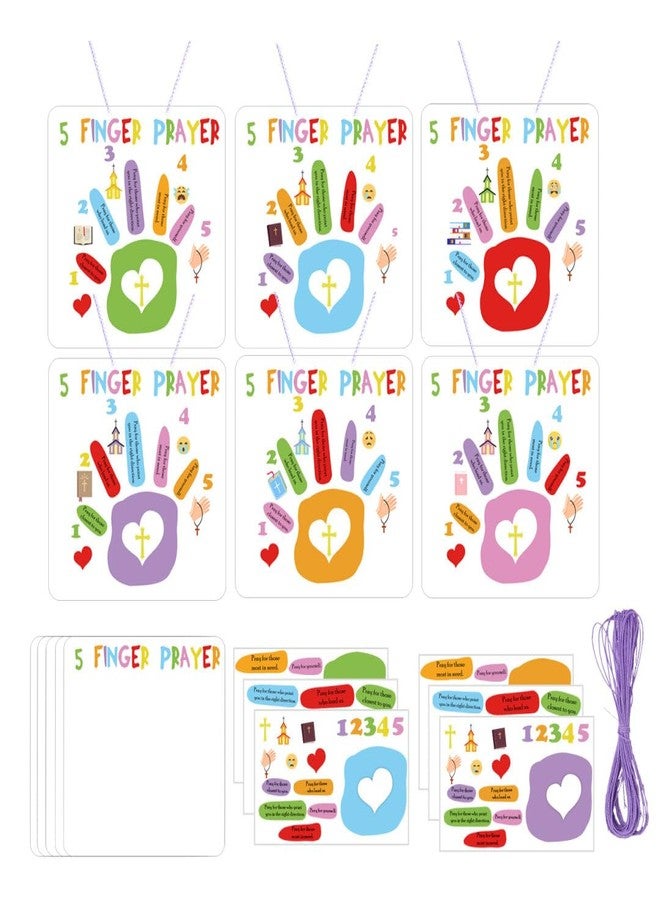 wootile 5 Finger Prayer Handprint Craft Bible Crafts 6 Set DIY Christian Sunday School Arts Make Your Own Finger Prayer Gift Christian Prayer Handprint DIY Kit for Religious Jesus Gifts - Image 1