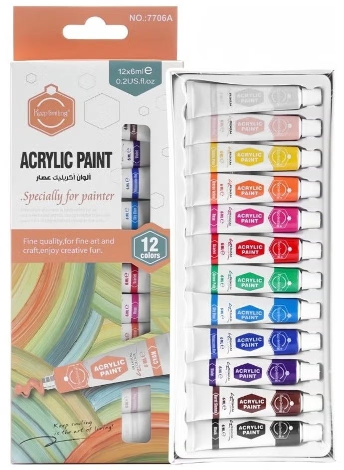 Keep Smiling Acrylic Paint Set – 12 Colors × 6ml – Fine Quality for Arts & Craft - Image 2
