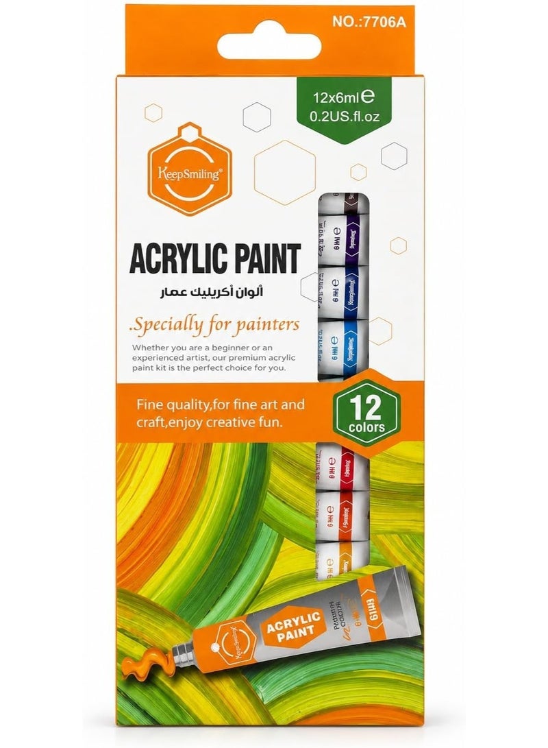 Keep Smiling Acrylic Paint Set – 12 Colors × 6ml – Fine Quality for Arts & Craft - Image 1