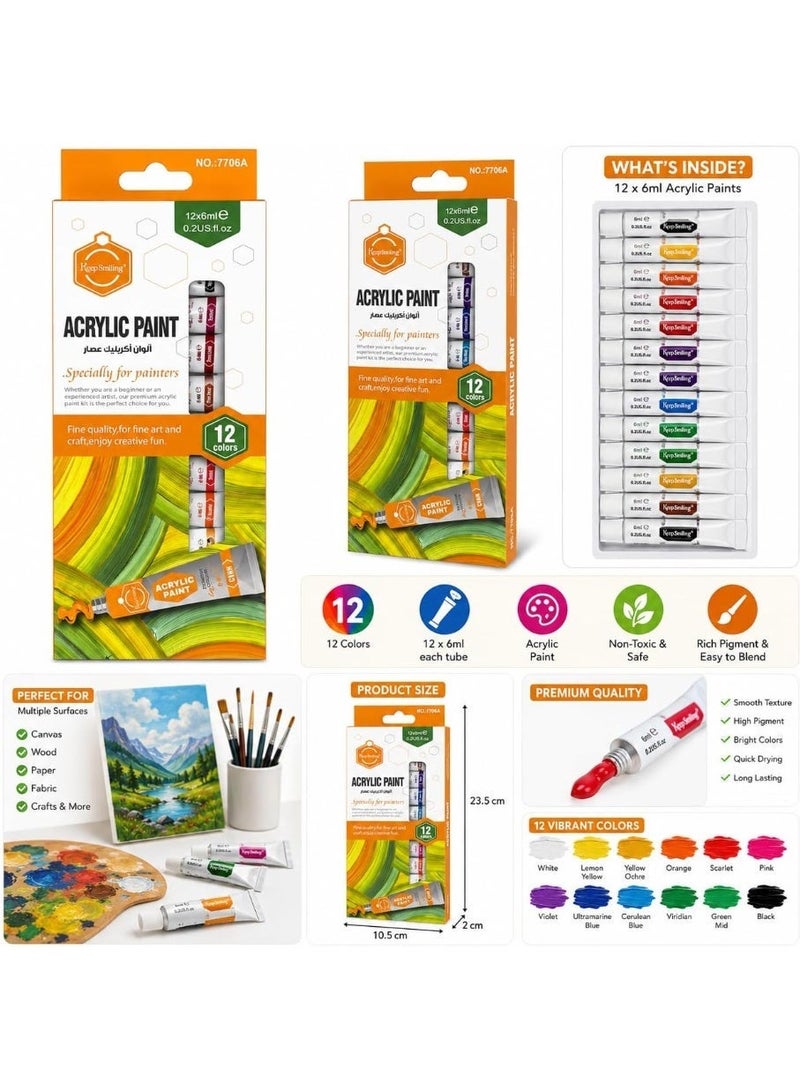Keep Smiling Acrylic Paint Set – 12 Colors × 6ml – Fine Quality for Arts & Craft - Image 3