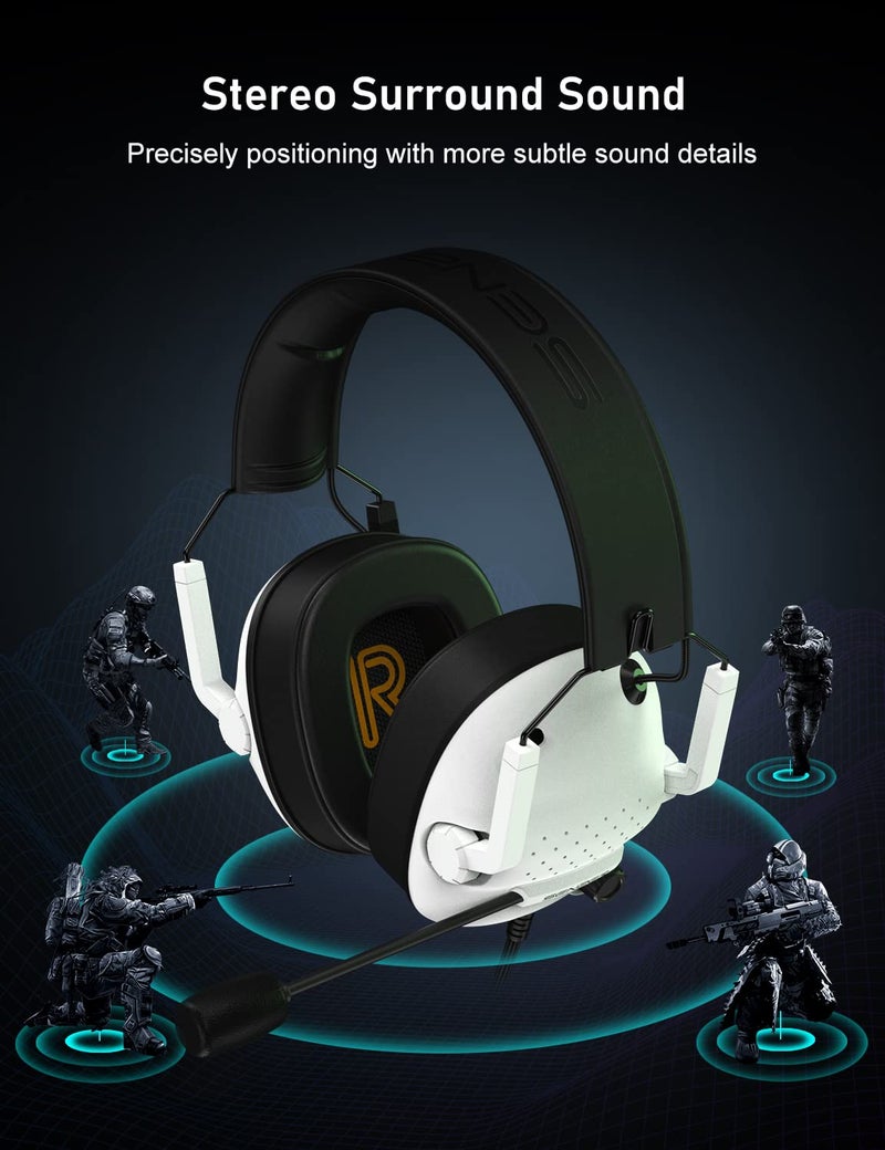 SENZER SG500 Surround Sound Pro Gaming Headset with Noise Cancelling Microphone - Soft Memory Foam Padding - Portable Foldable Headphones for PC, PS4, PS5, Xbox One, Switch - White - Image 2