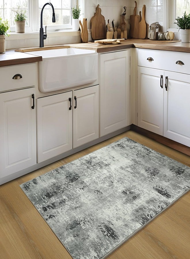 Merelax 2x3 Grey Entryway Washable Area Rug, Gray Kitchen Bedroom Entrance Small Area Rugs, Non Slip Bathroom Throw Rugs, Front Door Indoor Door Mat, Modern Abstract Carpet - Image 2