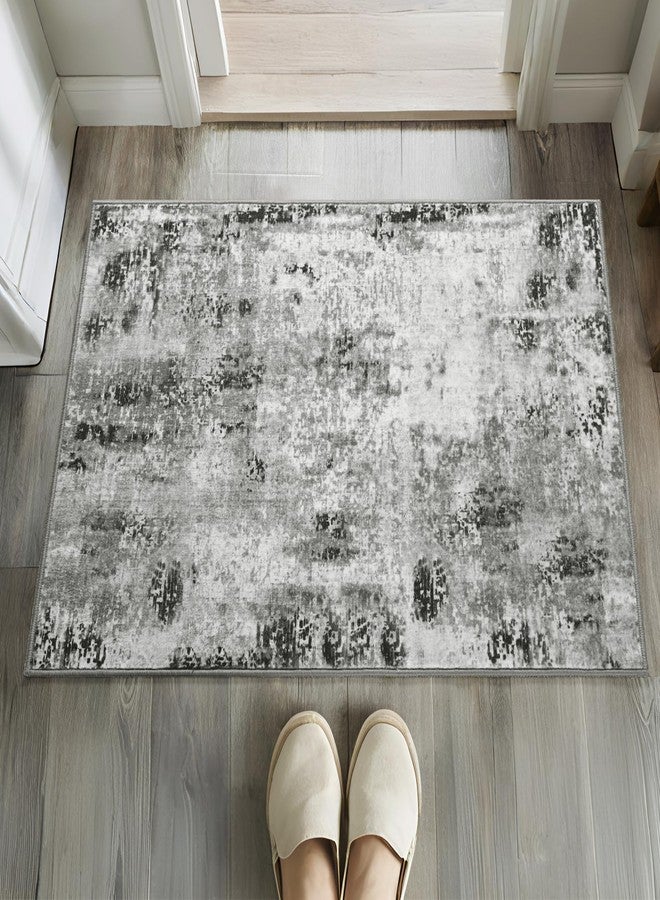 Merelax 2x3 Grey Entryway Washable Area Rug, Gray Kitchen Bedroom Entrance Small Area Rugs, Non Slip Bathroom Throw Rugs, Front Door Indoor Door Mat, Modern Abstract Carpet - Image 4
