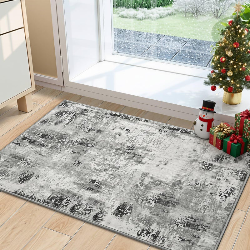 Merelax 2x3 Grey Entryway Washable Area Rug, Gray Kitchen Bedroom Entrance Small Area Rugs, Non Slip Bathroom Throw Rugs, Front Door Indoor Door Mat, Modern Abstract Carpet - Image 1