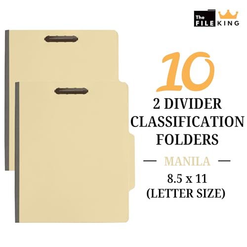 The File King Two Divider Manila Classification File Folder - Letter Size | 10 Pack | 2/5 ROC Top Tab | 1" Expansion | 2" Fastener Prongs | Made in America - Image 2