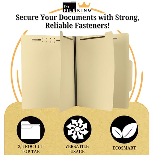 The File King Two Divider Manila Classification File Folder - Letter Size | 10 Pack | 2/5 ROC Top Tab | 1" Expansion | 2" Fastener Prongs | Made in America - Image 3