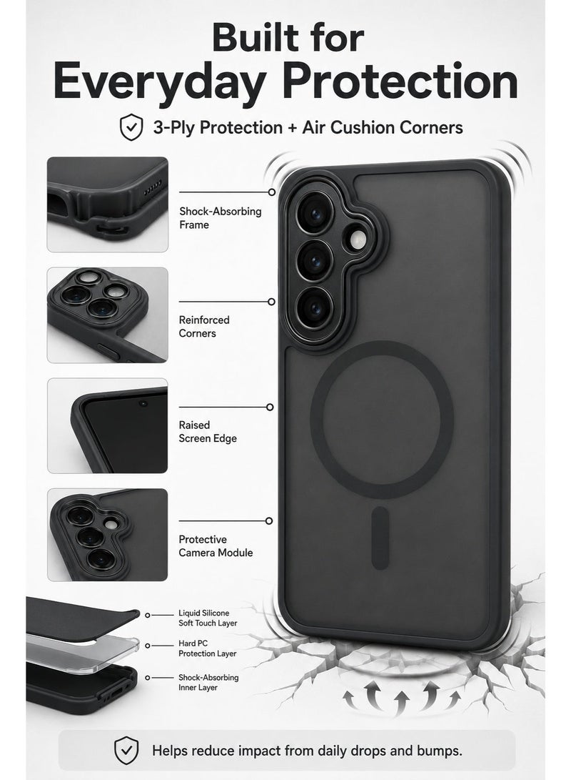 سوكاد غلاف MagSafe أسود غير لامع لـ Samsung Galaxy S26 Plus، حماية كاملة للكاميرا - Image 2