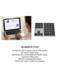 erorex Wireless Number Pad, Bluetooth5.0 Numeric Keypad 35 Keys Scissor Switch Type C Mini Numpad for OS X Laptop and for Win System  - Image 4